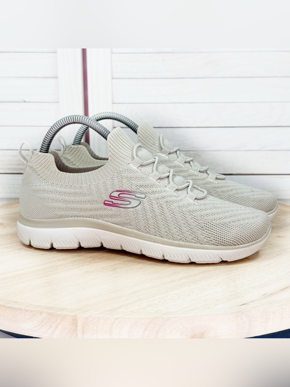 Skechers Summits Stretch Knit Slip On Sneakers Beige Tan Women Size 6.5 179085R